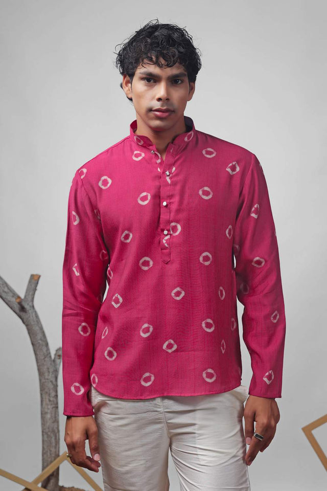 Pink Printed Viscose Men's Kurta Tops (ACA2327)