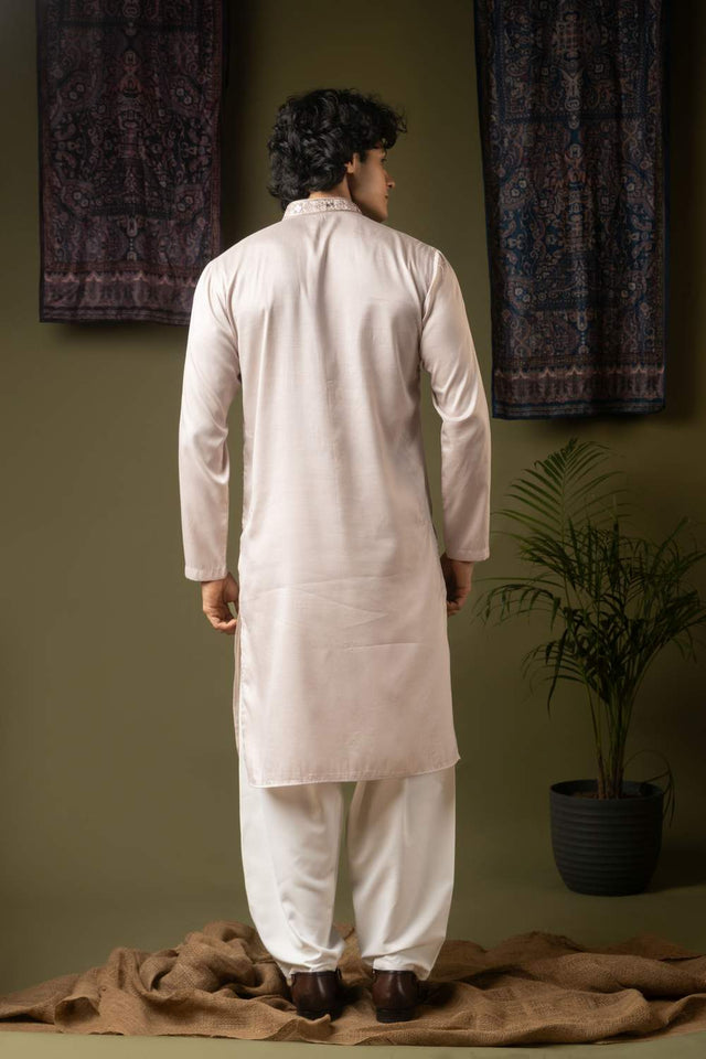 Purple Embroidered Silk Men's Kurta Sets