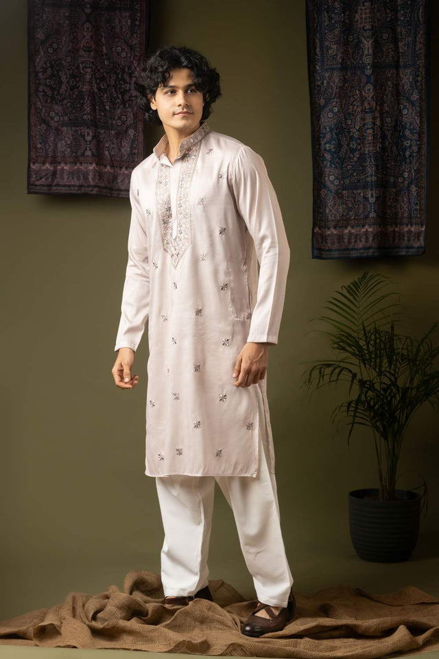 Purple Embroidered Silk Men's Kurta Sets