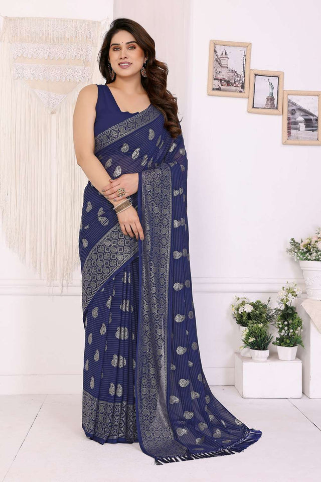 Blue Foil Printed Georgette Saree