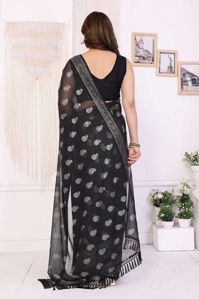 Black Foil Printed Georgette Saree