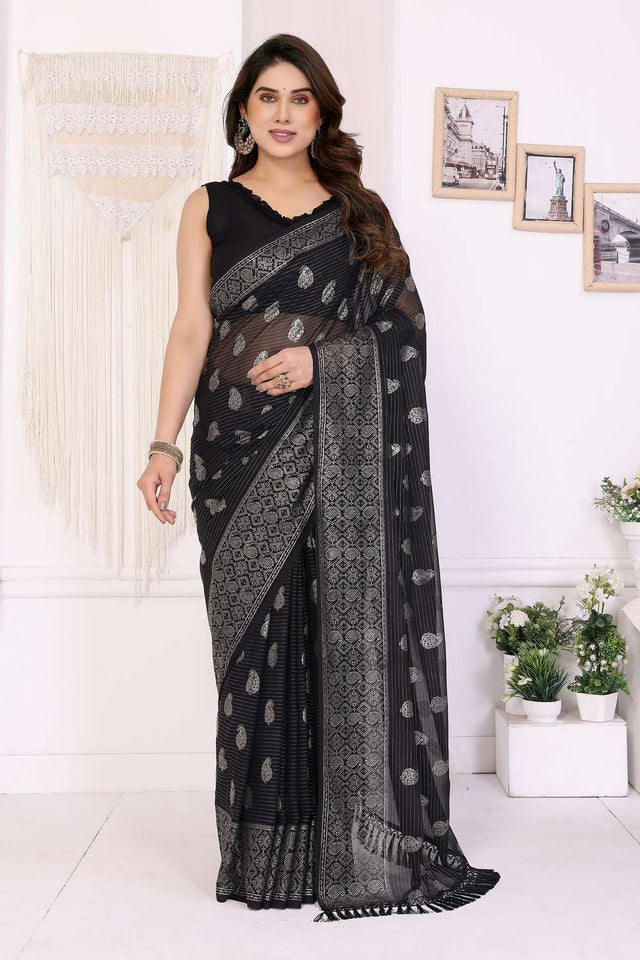 Black Foil Printed Georgette Saree