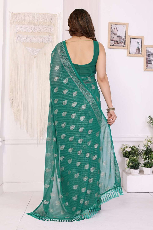 Turquoise Foil Printed Georgette Saree