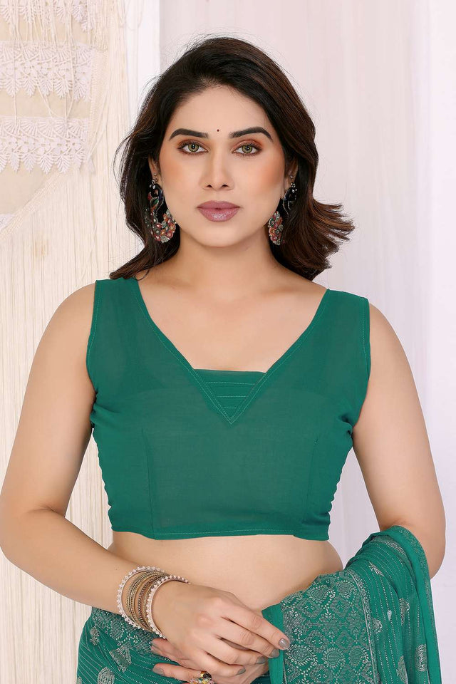 Turquoise Foil Printed Georgette Saree