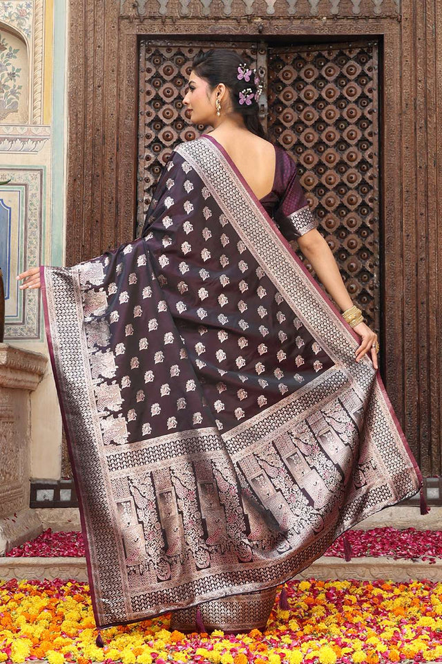 Wine Woven Silk Saree