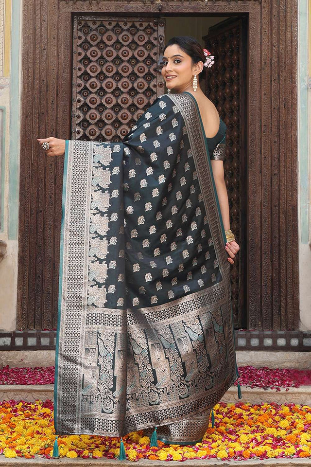 Turquoise Woven Silk Saree