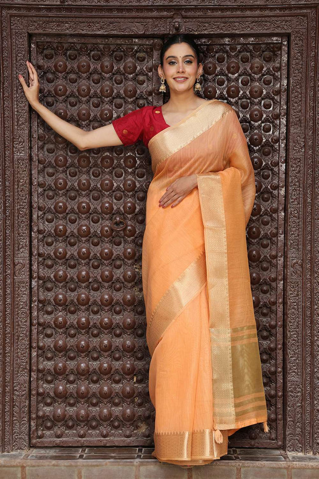 Orange Woven Cotton Saree