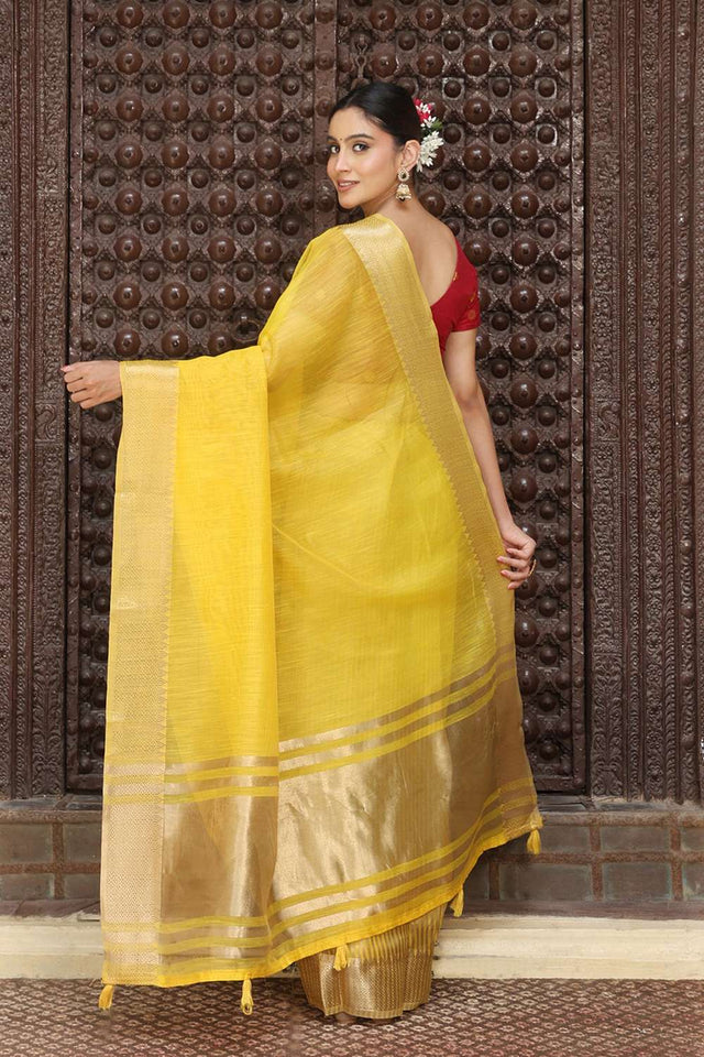 Yellow Woven Cotton Saree