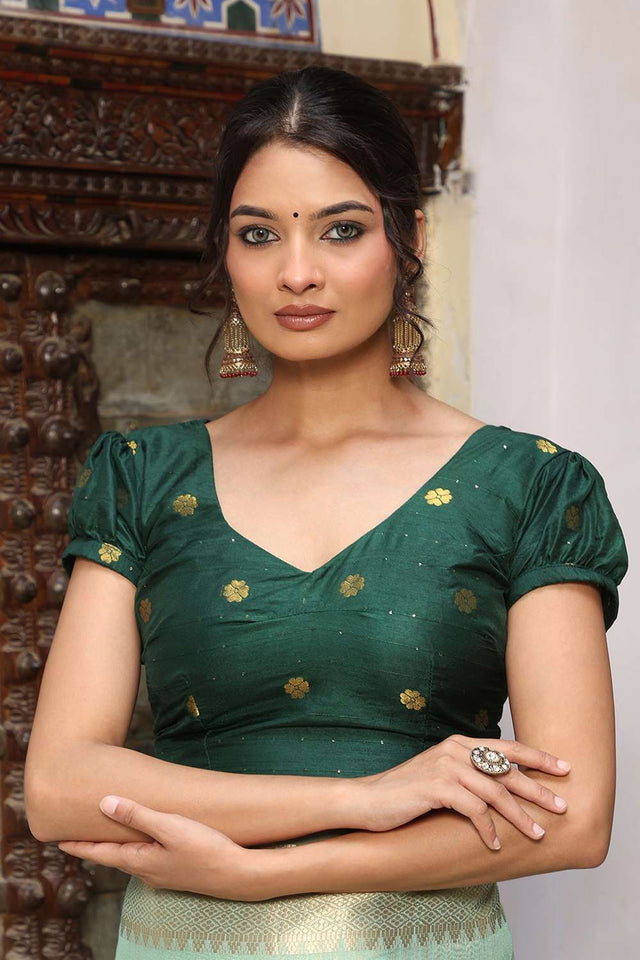 Sea Green Woven Cotton Saree