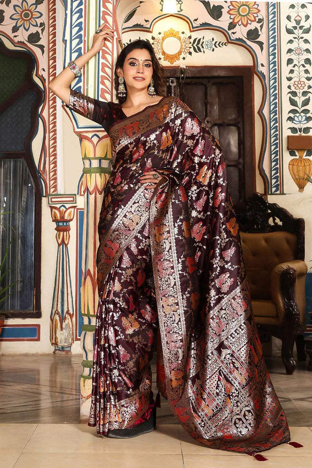 Maroon Woven Silk Saree