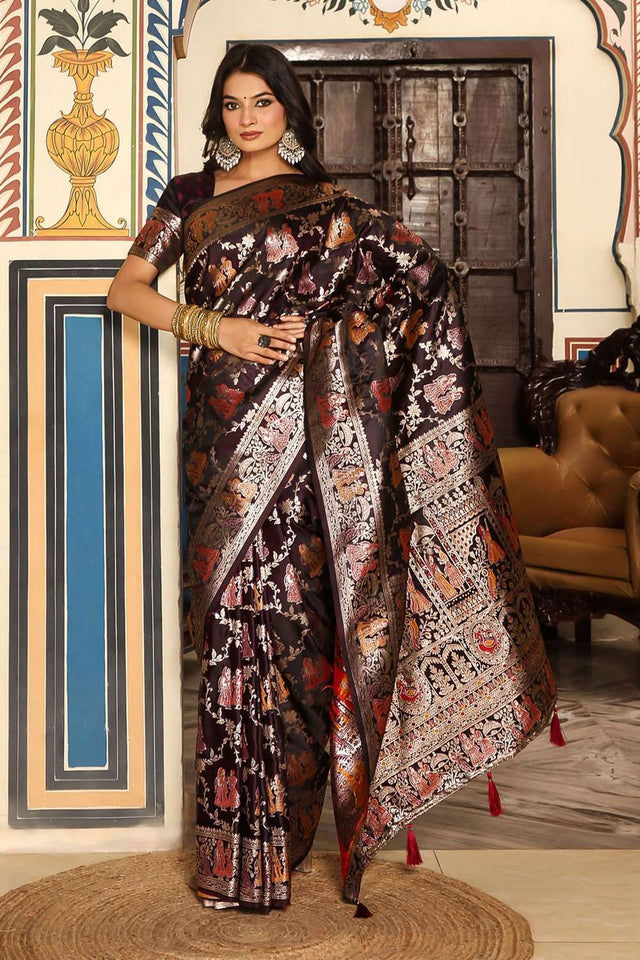 Wine Woven Silk Saree