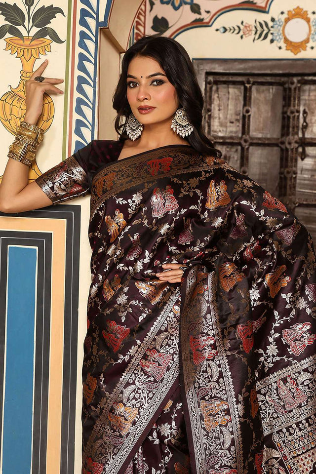 Wine Woven Silk Saree