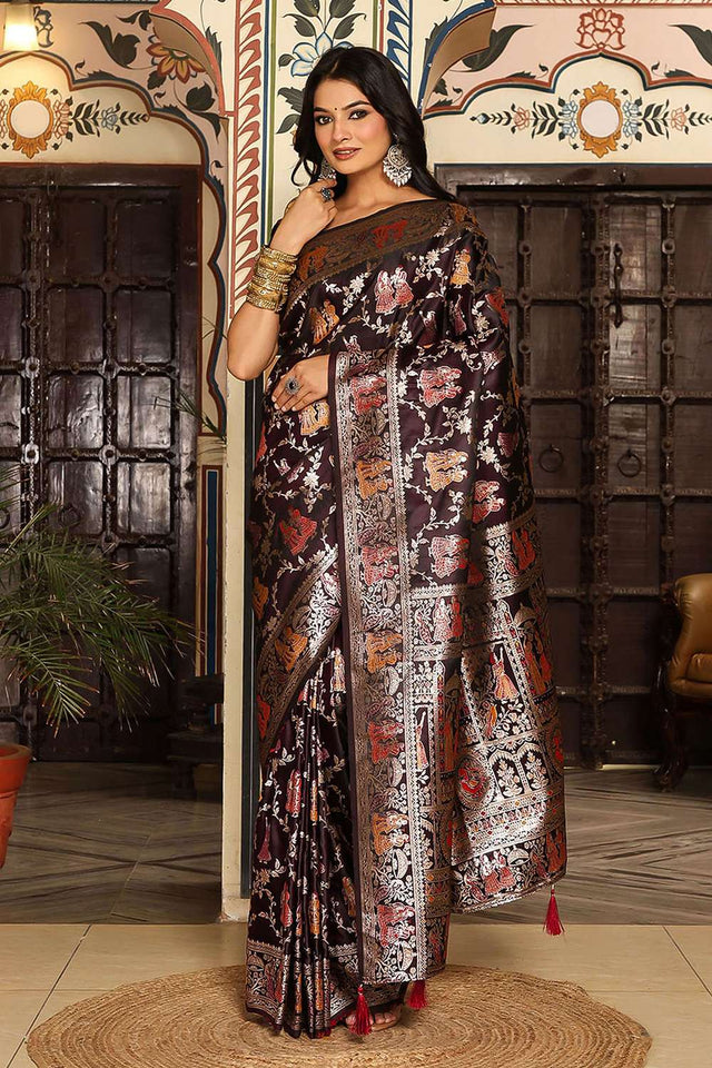 Wine Woven Silk Saree