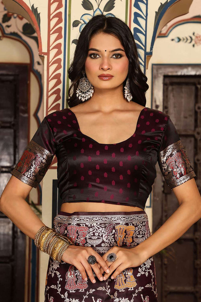 Wine Woven Silk Saree