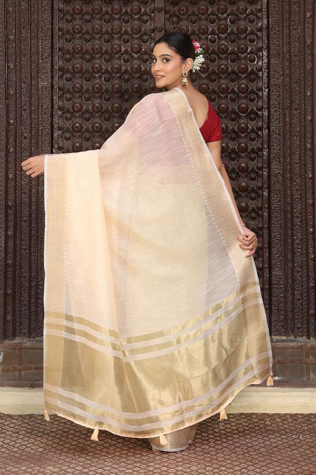 Peach Woven Cotton Saree