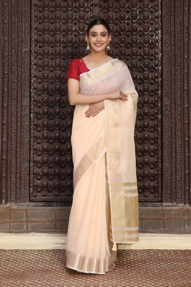 Peach Woven Cotton Saree