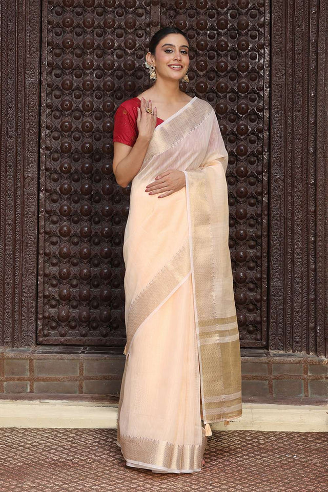 Peach Woven Cotton Saree