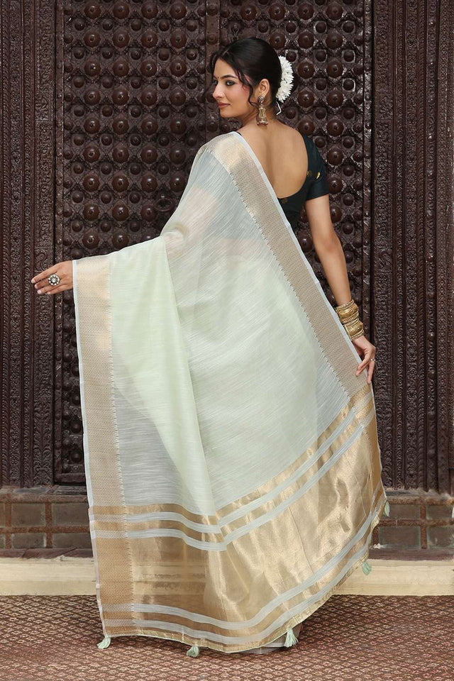 Light Green Woven Cotton Saree