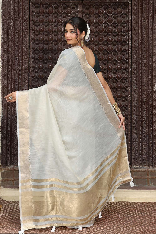 Grey Woven Cotton Saree