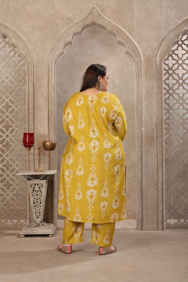 Lemon Printed Viscose Straight Cut Suit Set