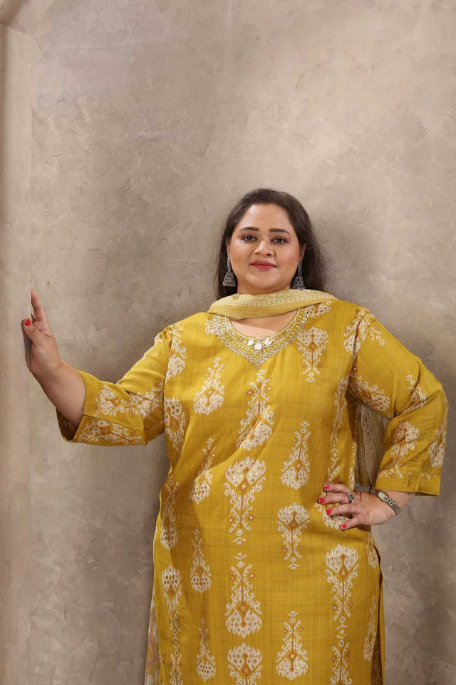 Lemon Printed Viscose Straight Cut Suit Set