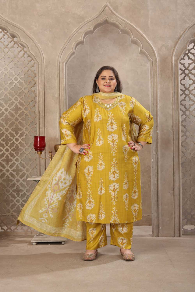 Lemon Printed Viscose Straight Cut Suit Set