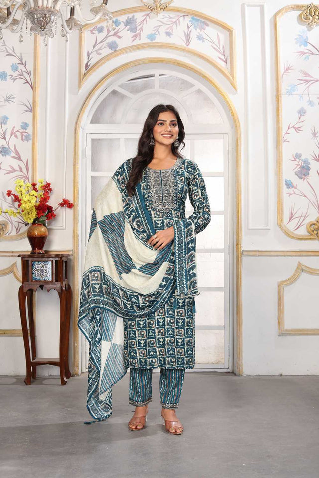 Rama Printed Rayon Straight Cut Suit Set