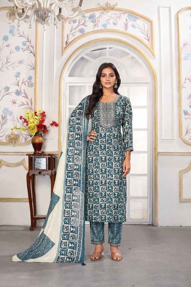 Rama Printed Rayon Straight Cut Suit Set