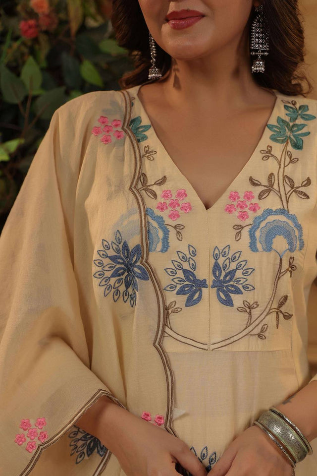 Yellow Embroidered Viscose Anarkali Suit Set