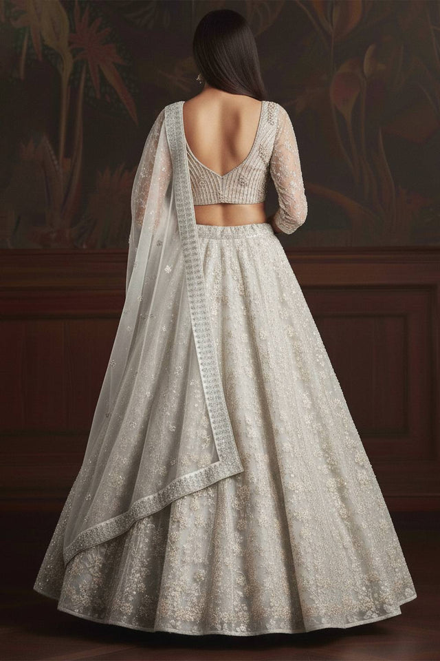 White Sequin with Embroidered Net Lehenga