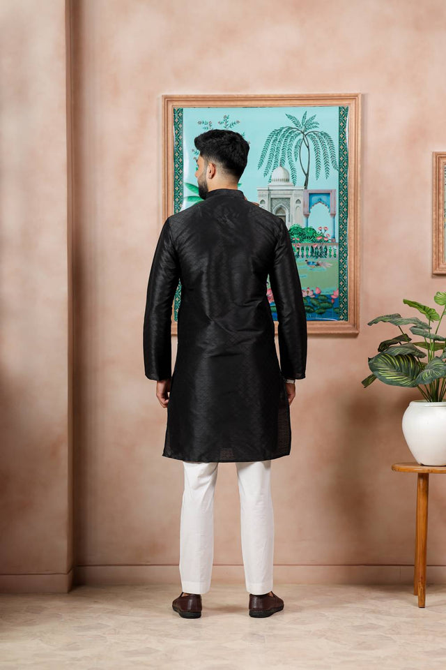 Black Embroidered Art Silk Kurta Pyjama