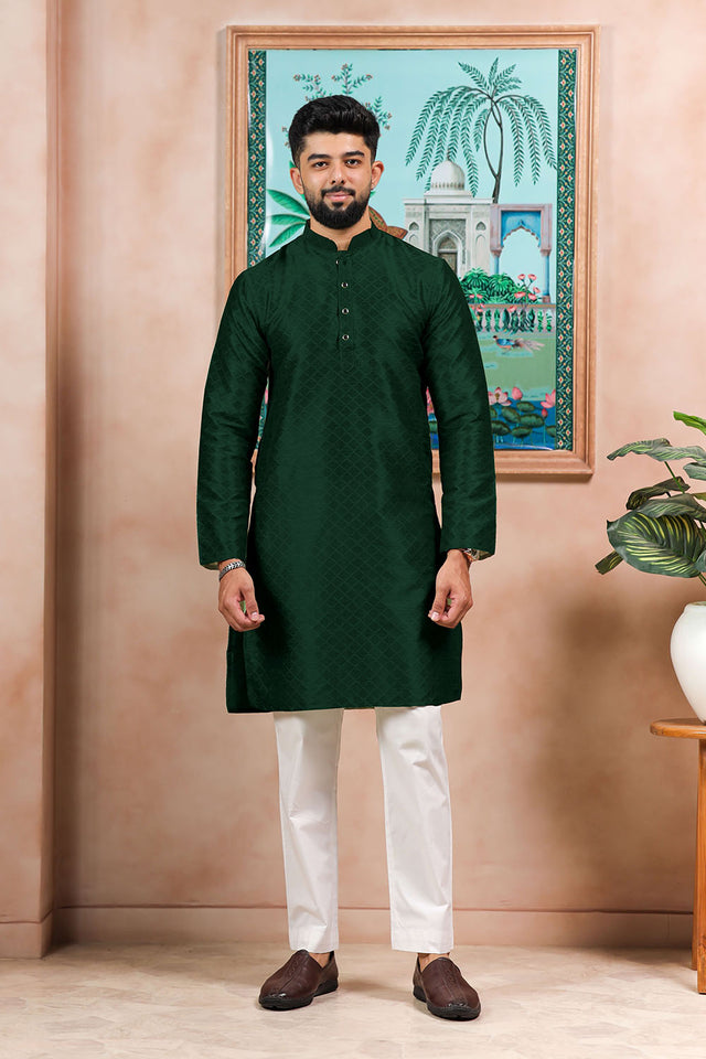 Green Embroidered Art Silk Kurta Pyjama
