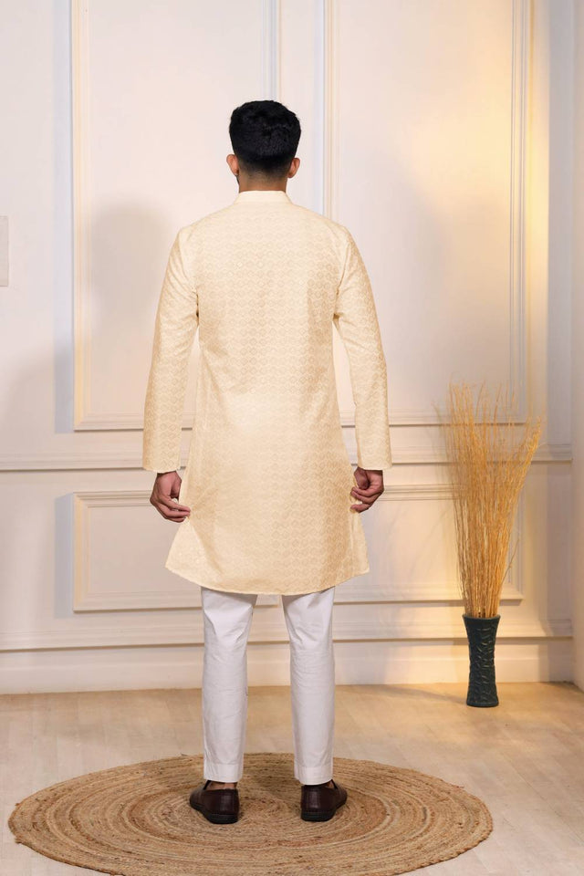 Cream Sequin with Chikankari Cotton Kurta Pyjama