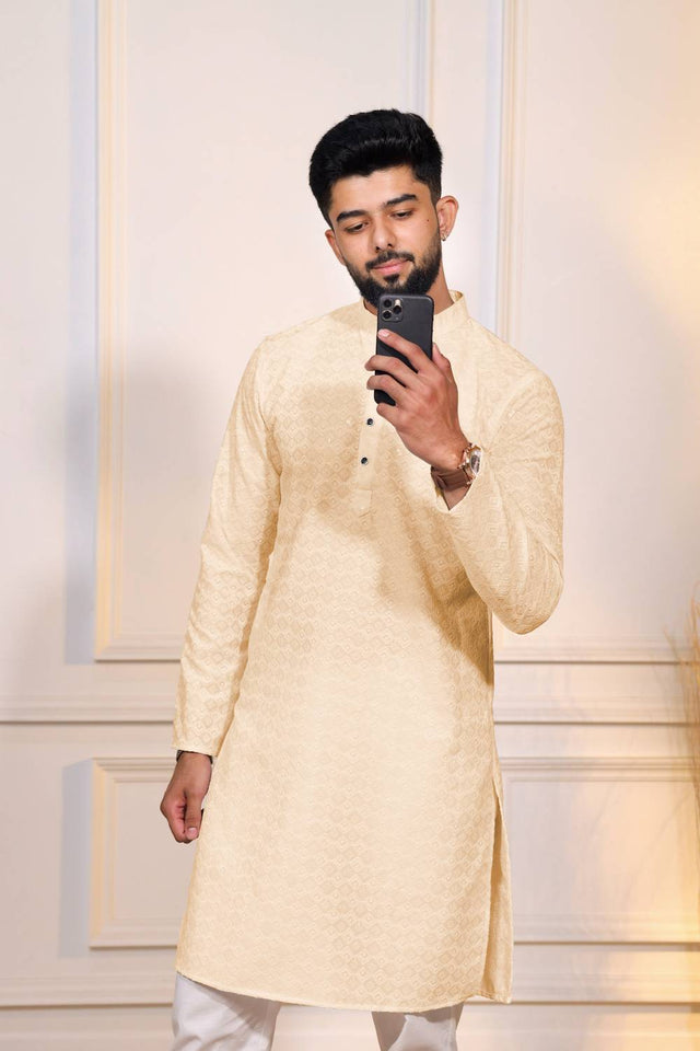 Cream Sequin with Chikankari Cotton Kurta Pyjama