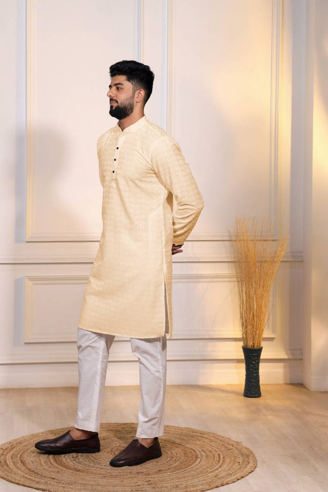 Cream Sequin with Chikankari Cotton Kurta Pyjama
