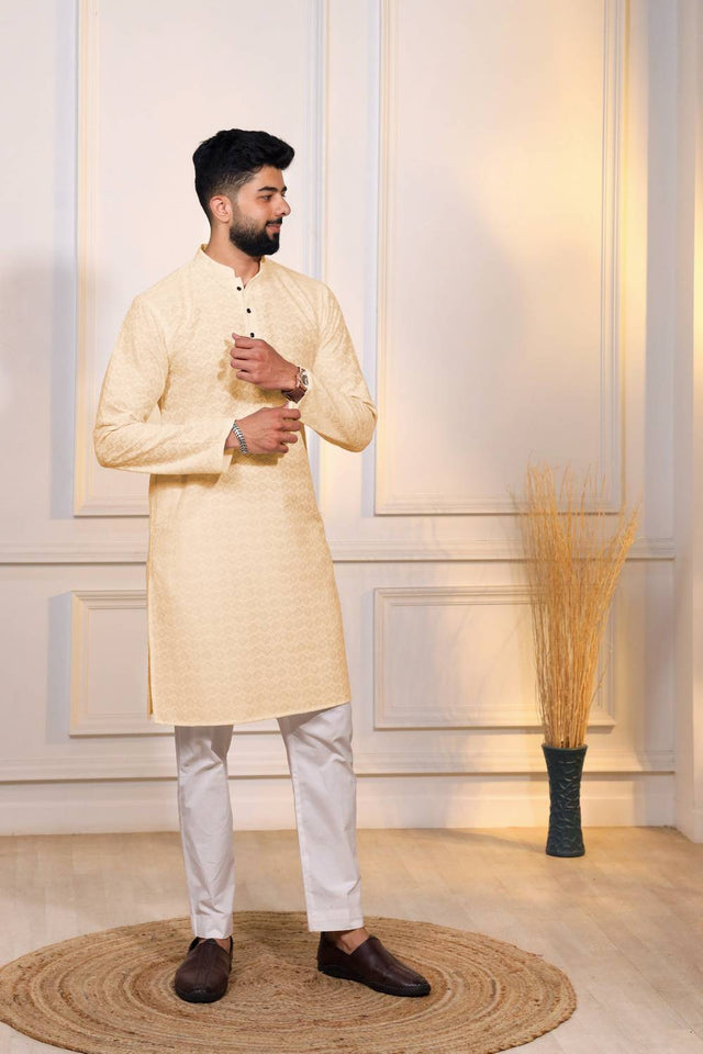 Cream Sequin with Chikankari Cotton Kurta Pyjama