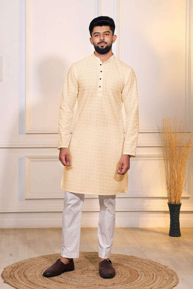 Cream Sequin with Chikankari Cotton Kurta Pyjama