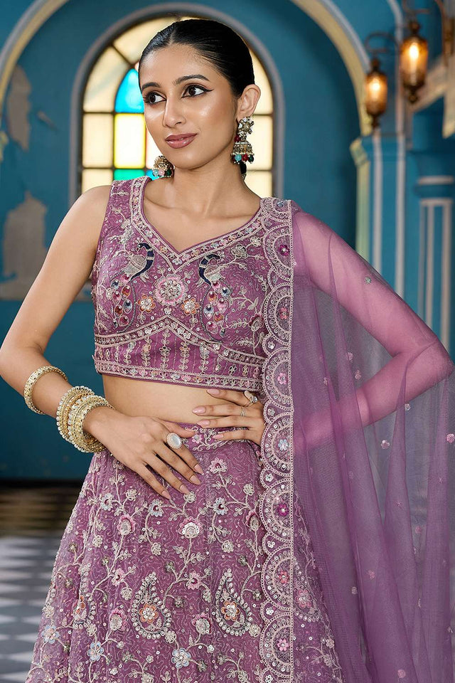 Lavender Sequin with Embroidered Net Lehenga