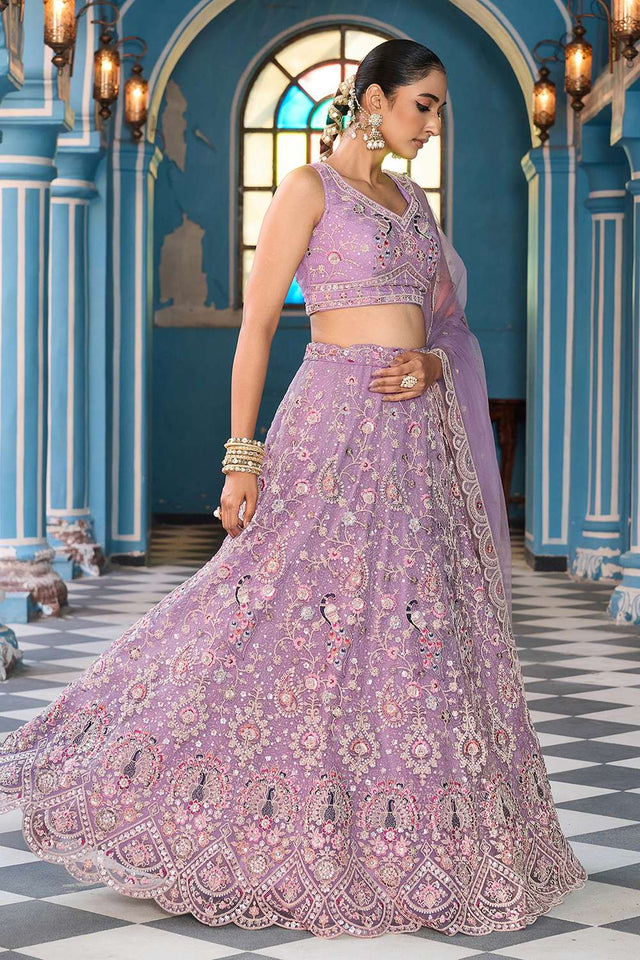 Mauve Sequin with Embroidered Net Lehenga