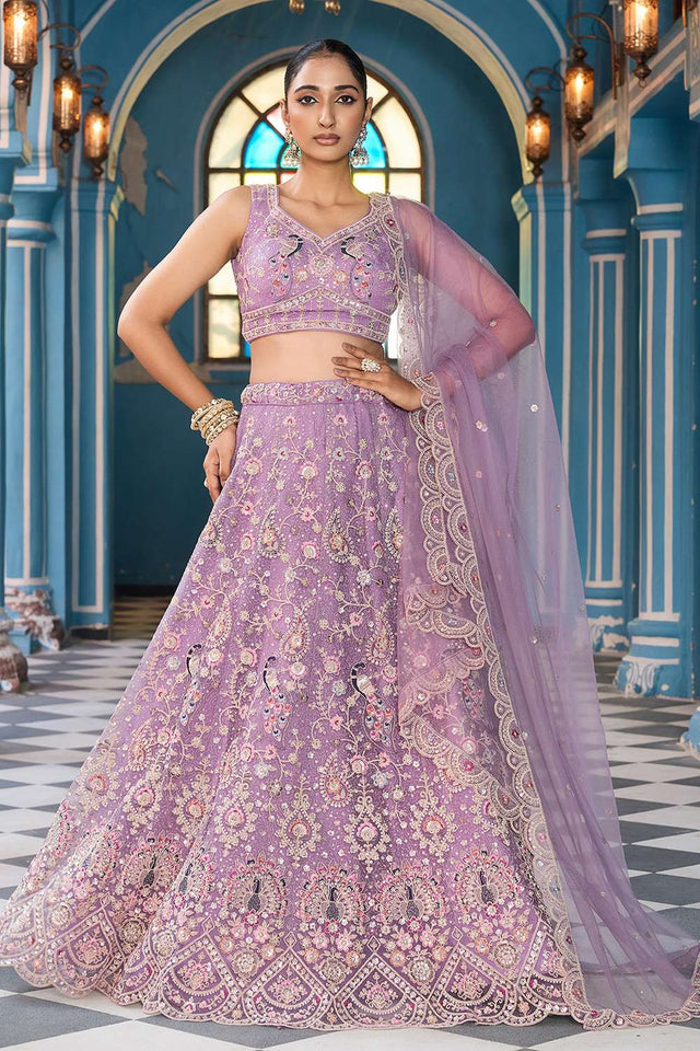 Mauve Sequin with Embroidered Net Lehenga