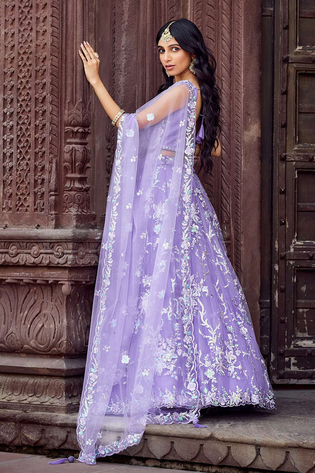 Mauve Sequin with Embroidered Net Lehenga
