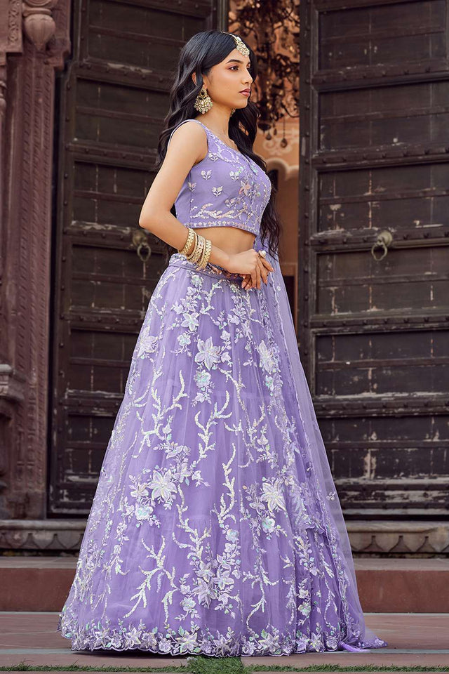Mauve Sequin with Embroidered Net Lehenga