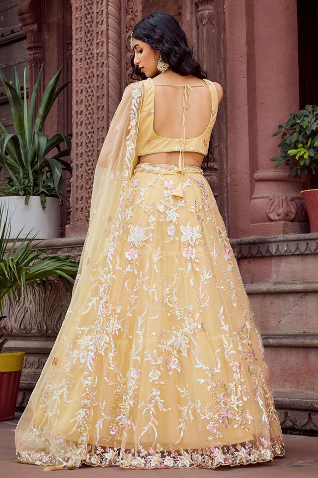 Yellow Sequin with Embroidered Net Lehenga