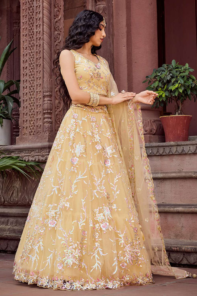 Yellow Sequin with Embroidered Net Lehenga