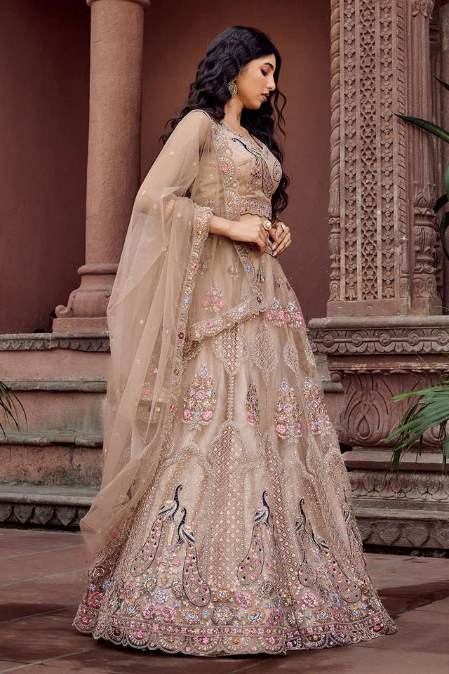 Beige Sequin with Embroidered Net Lehenga (ACA2663)
