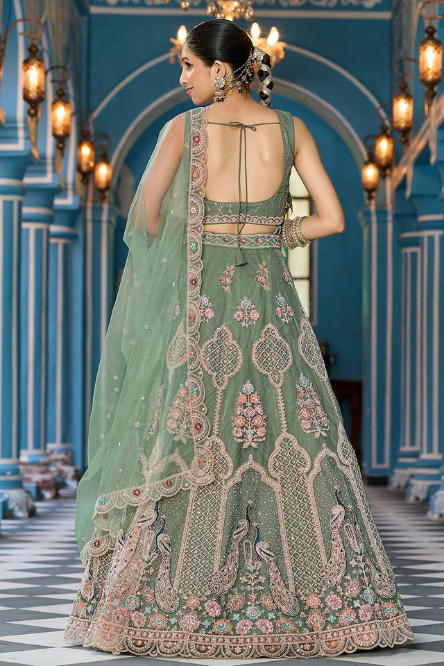 Green Sequin with Embroidered Net Lehenga (ACA2665)