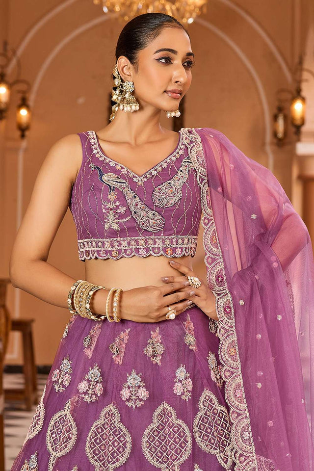 Lavender Sequin with Embroidered Net Lehenga
