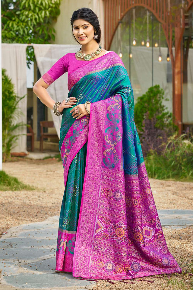 Sea Green Woven Silk Saree