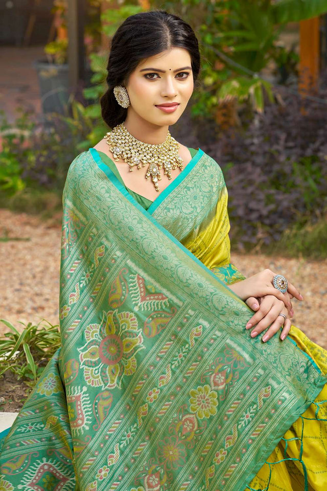 Mustard Woven Silk Saree