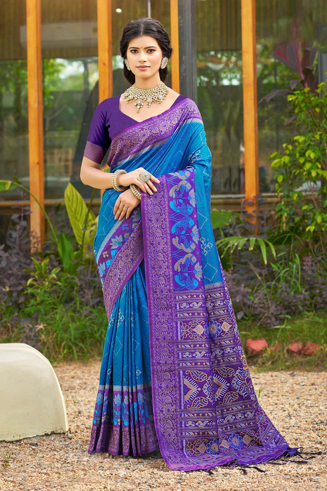 Blue Woven Silk Saree